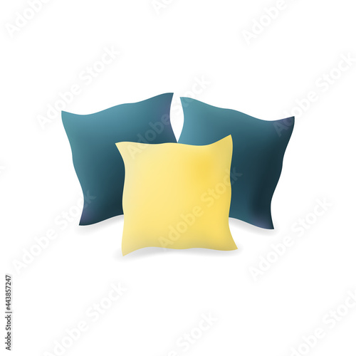 Three soft down pillows for sleeping on a white background.
