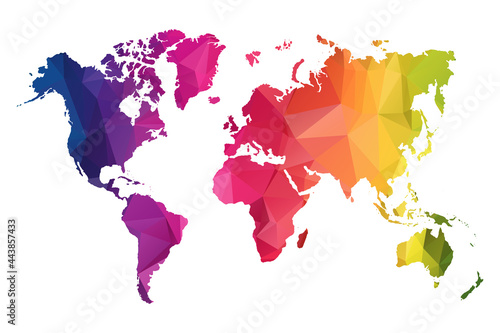Abstract Polygon Map - Vector illustration Low Poly Color Rainbow World map of  isolated. Vector Illustration eps10.