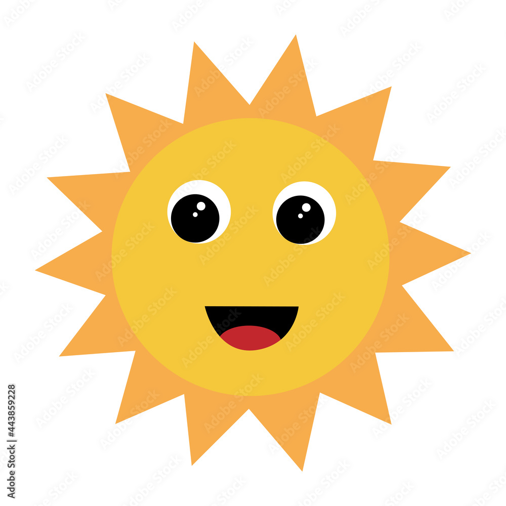 Cute happy cartoon-style sun. Funny vector character. Perfect for a children's website, book or poster