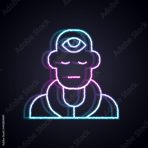 Glowing neon line Wizard warlock icon isolated on black background. Vector
