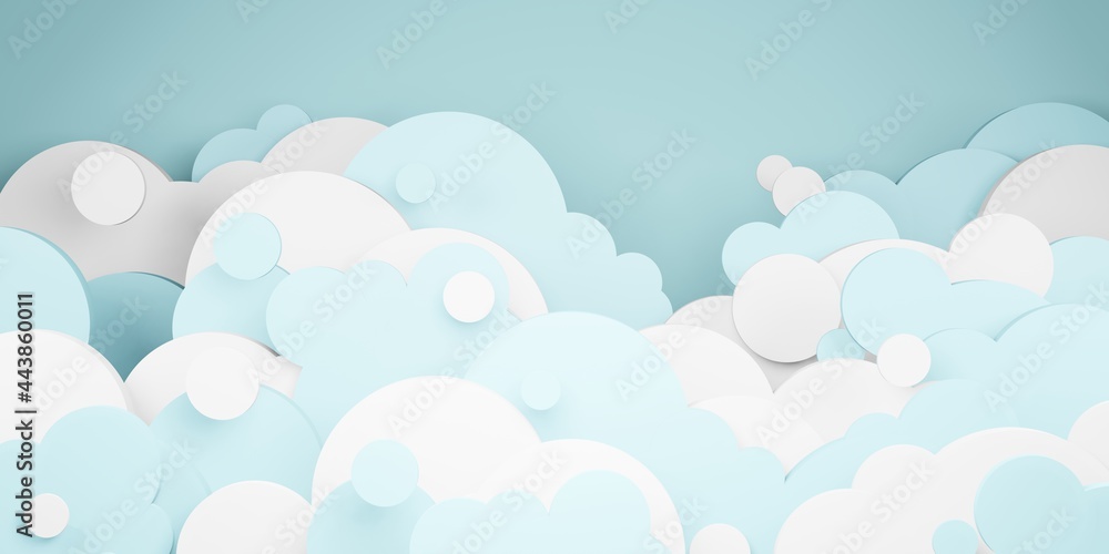 bright blue sky and clouds paper cut style 3D illustration