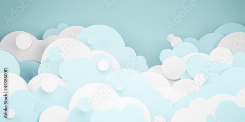 bright blue sky and clouds paper cut style 3D illustration