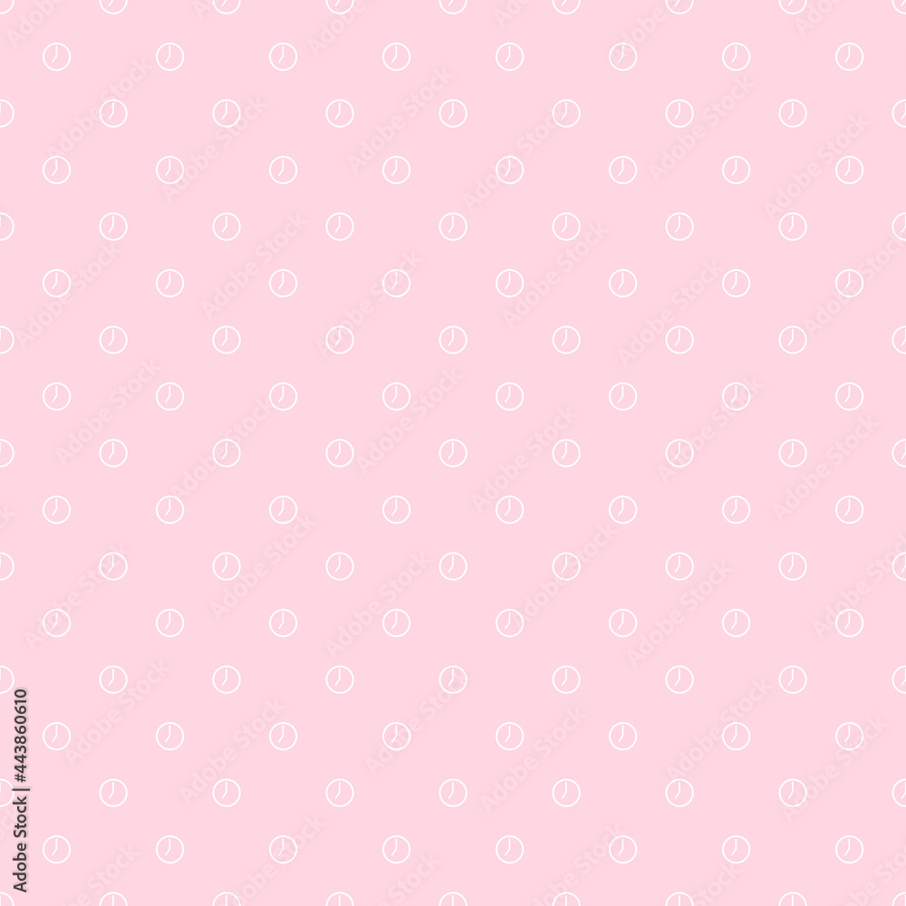 Seamless pattern of clock icon on pink background.