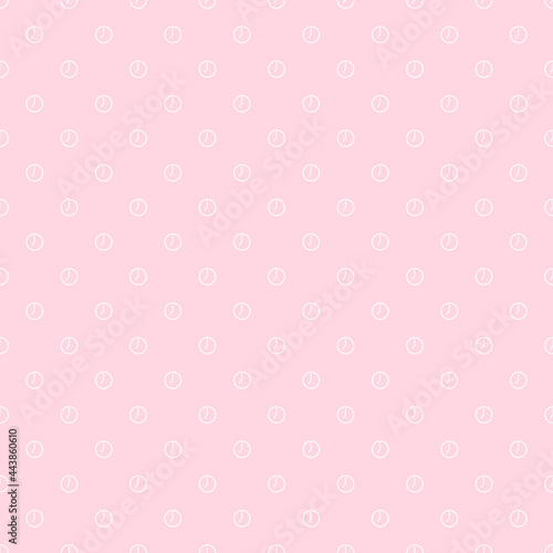 Seamless pattern of clock icon on pink background.