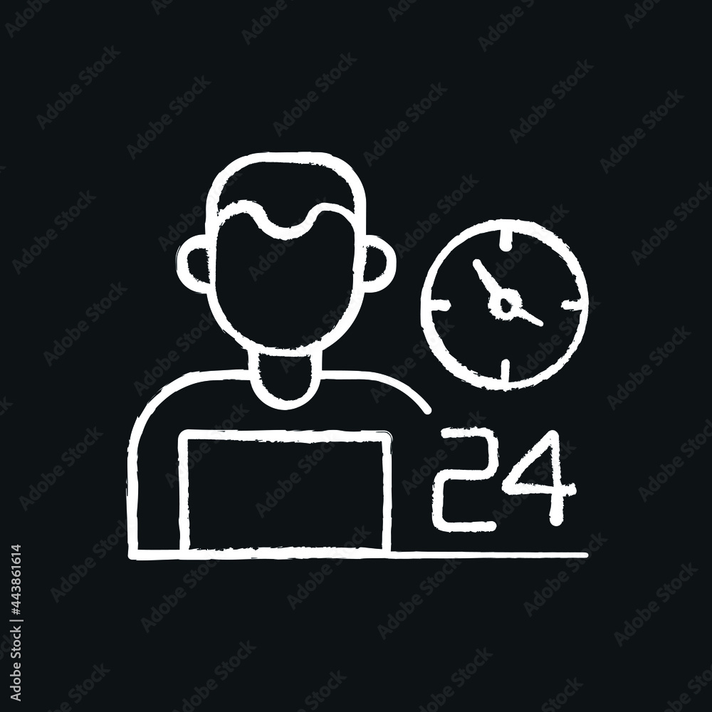 Round the clock work chalk icon. Vector black illustration. Round the clock work chalk icon. Vector black illustration.
