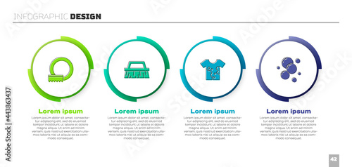 Set Washing dishes, Brush for cleaning, Dirty t-shirt and Soap water bubbles. Business infographic template. Vector