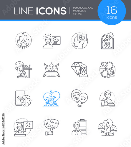 Psychological problems - line design style icons set