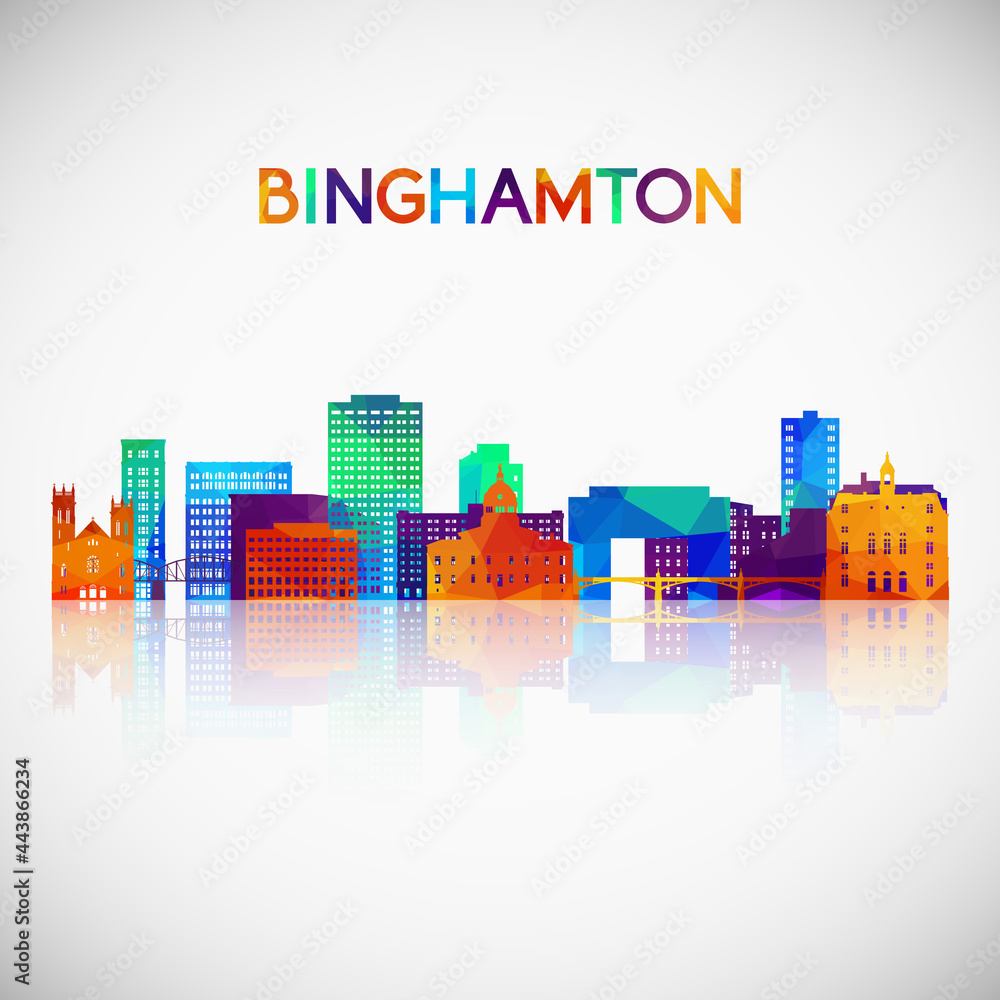 Binghamton skyline silhouette in colorful geometric style. Symbol for your design. Vector illustration.