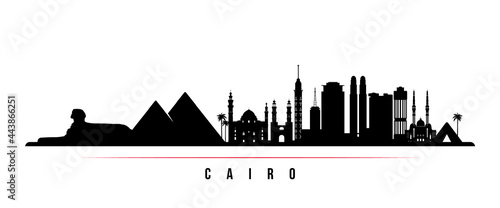 Cairo skyline horizontal banner. Black and white silhouette of Cairo, Egypt. Vector template for your design.
