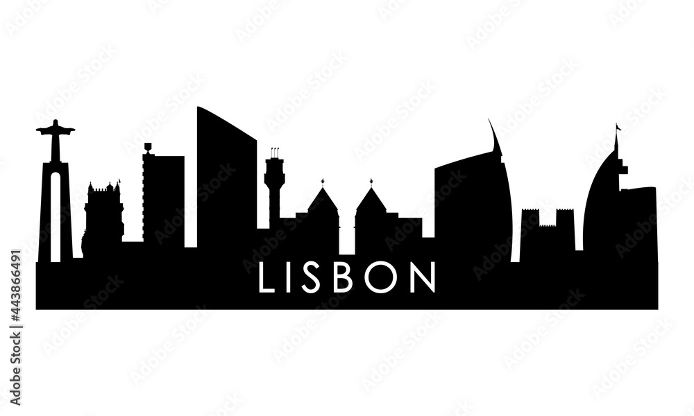 Lisbon skyline silhouette. Black Lisbon city design isolated on white background.