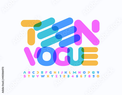 Vector bright template Teen Vogue. Modern colorful Font. Abstract Alphabet Letters and Numbers set