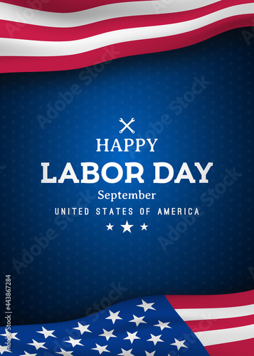 Happy Labor Day vertical greating banner with United States national flag. Vector template for promo banners, flyers, brochures. Stock vector iilustration.