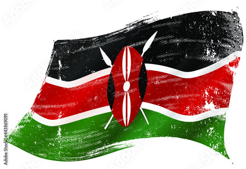 A kenyan flag in the wind with a texture photo