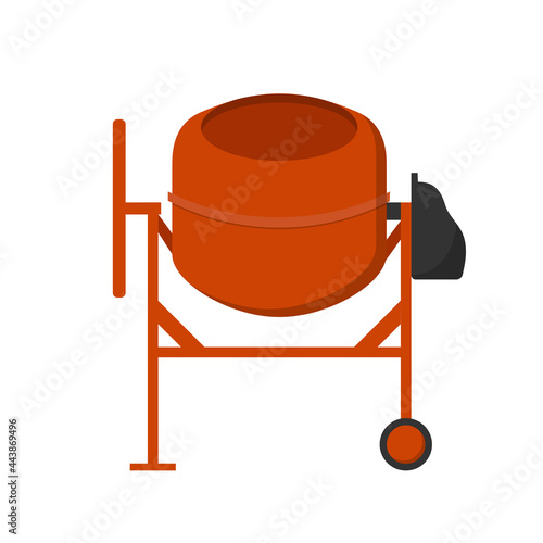 Concrete mixer. Cement mixer. Portable mixing unit. Construction machinery. Flat style design. 