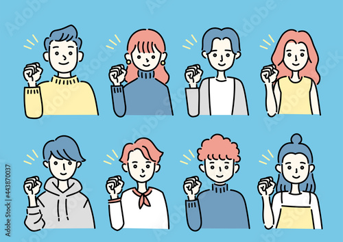 応援する様々な男女のイラストセット