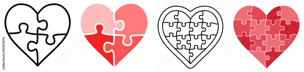 Simple heart shape made of jigsaw puzzle pieces, can be used as logo part or infographics element