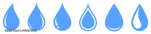 Water drop in flat style. Blue water drops set. Vector