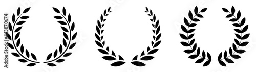 Set black silhouette circular laurel foliate. Silhouette laurel wreath. Vector black laurels set