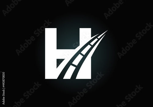 Letter H with road logo sing. The creative design concept for highway maintenance and construction. Transportation and traffic theme.