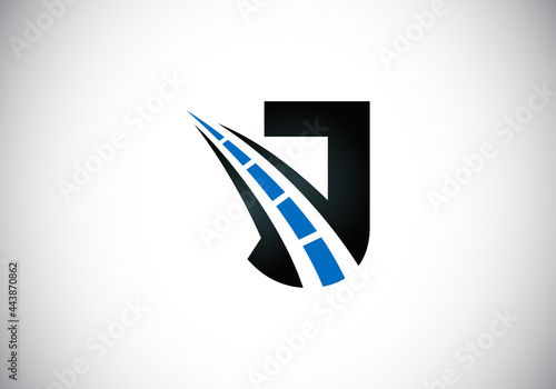 Letter J with road logo sing. The creative design concept for highway maintenance and construction. Transportation and traffic theme.