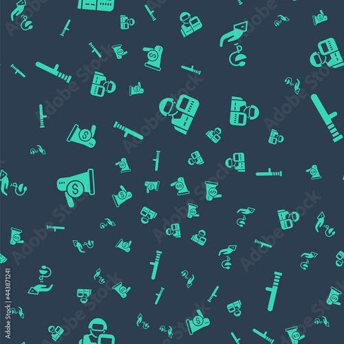 Set Police officer, Caduceus snake medical, Megaphone and dollar and rubber baton on seamless pattern. Vector