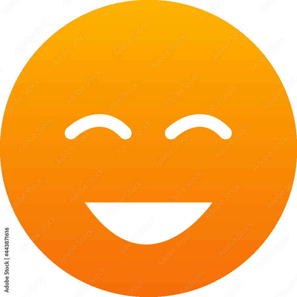 Icon, symbol or emoticon showing a happy smiling face, smily in orange,. Vector illustration