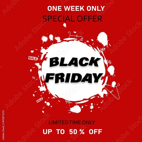Black friday. Only week. Sale banner. Sale offer price sign. Brush vector banner. Discount text. Vector