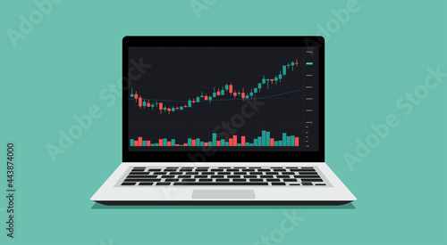 Cryptocurrency, forex, stock trade on laptop computer or notebook with financial chart to buy and sell for exchange market concept, vector flat illustration © ST.art