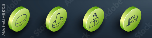 Set Isometric Hockey puck, Mallet for playing air hockey, Hockey coach and Ice resurfacer icon. Vector