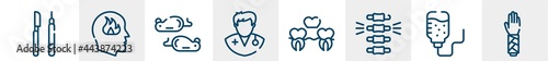 medical line icons such as instruments, emotions, mice, doctors, denture, splint outline vector sign. symbol, logo illustration. linear style icons set. pixel perfect vector graphics.