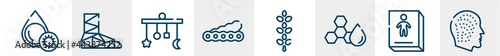allergies line icons such as platelet, cast, crib mobile, soy, lupin, allergy outline vector sign. symbol, logo illustration. linear style icons set. pixel perfect vector graphics.