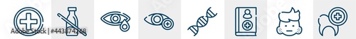 allergies line icons such as cross, lactose intolerant, conjunctivitis, ophthalmology, adn, dental care outline vector sign. symbol, logo illustration. linear style icons set. pixel perfect vector