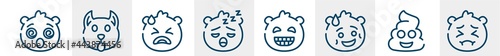 emoji line icons such as dizzy emoji, dog emoji, desperate sleeping grinning pensive outline vector sign. symbol, logo illustration. linear style icons set. pixel perfect vector graphics.