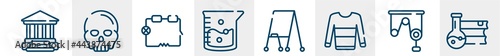 laboratory line icons such as academy, anthropology, electrical circuit, agitator, flipchart, science book outline vector sign. symbol, logo illustration. linear style icons set. pixel perfect