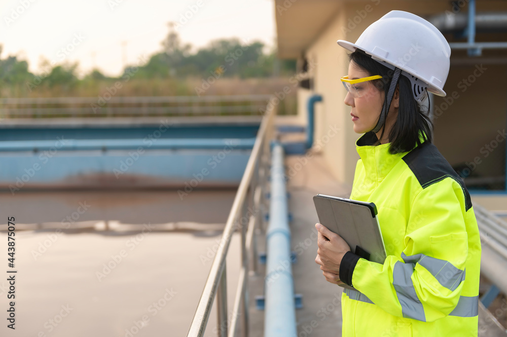 Environmental engineers work at wastewater treatment plants,Water supply engineering working at Water recycling plant for reuse Environmental engineers work at wastewater treatment plants,Water supply engineering working at Water recycling plant for reuse