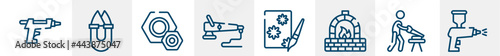 handcraft line icons such as glue gun, handheld, knot, polisher, decoupage, spray paint gun outline vector sign. symbol, logo illustration. linear style icons set. pixel perfect vector graphics.