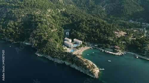 Aerial view of a luxury hotel in a beautiful bay of Turunc city, Turkey