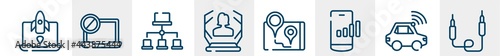 computer and data line icons such as missile, ban, site map, hologram, navigator, jack outline vector sign. symbol, logo illustration. linear style icons set. pixel perfect vector graphics.