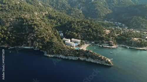 Aerial view of a luxury hotel in a beautiful bay of Turunc city, Turkey