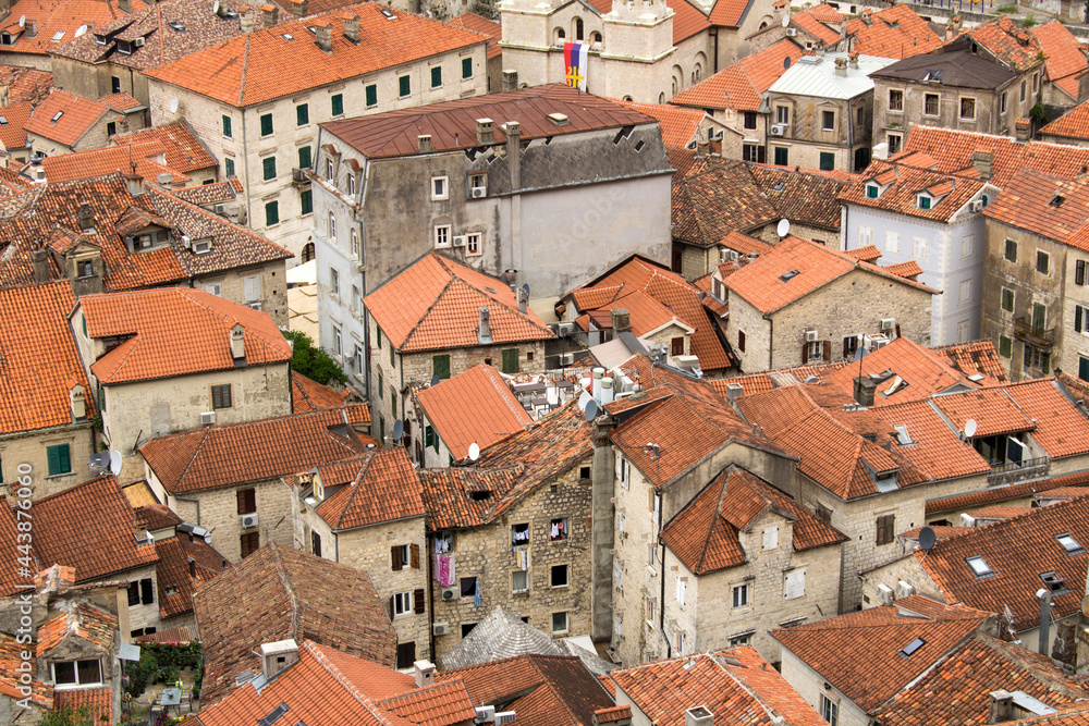 View of old city houses on a summer day. Kotor. Montenegro.
