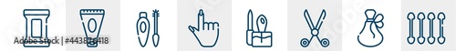 pretty line icons such as makeup remover wipes, anti aging cream, eyes mascara, finger with nail, manicure set, cotton swabs outline vector sign. symbol, logo illustration. linear style icons set.