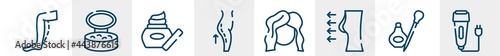 miscellaneous line icons such as calf, powder, skin care, lifting, hairdresser, electric razor outline vector sign. symbol, logo illustration. linear style icons set. pixel perfect vector graphics.