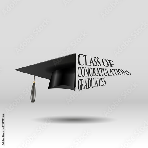 Congratulations, graduates class. Vector template for graduation design, party, yearbook for high school.