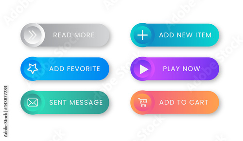 Gradient call to action button collection. Different colorful button set with shadow. Web icons. Vector illustration.