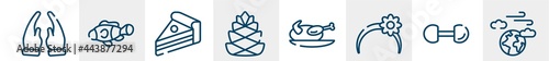 nature line icons such as prayer, clown fish, piece of cake, pine cone, turkey, atmosphere outline vector sign. symbol, logo illustration. linear style icons set. pixel perfect vector graphics.