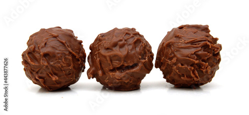 Chocolate candies collection. Beautiful Belgian truffles isolated on white background
