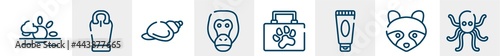 nature line icons such as sunset, sarcophagus, shell, orangutan, animal aid, octopus outline vector sign. symbol, logo illustration. linear style icons set. pixel perfect vector graphics.