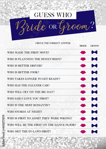 Guess Who Bride or Groom Game, Bridal Shower Games, printable vector card
