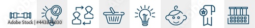 line icons such as pipe, solution, interaction, basket, light, factory outline vector sign. symbol, logo illustration. linear style icons set. pixel perfect vector graphics.