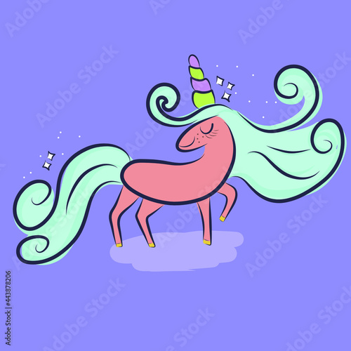 A beautiful unicorn with a turquoise mane. Illustration for children's things, books, printing, posters.